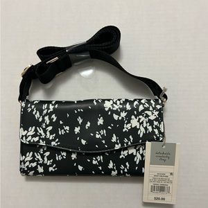 A New Day Black/White Floral Detachable Crossbody Strap Wallet Clutch Purse